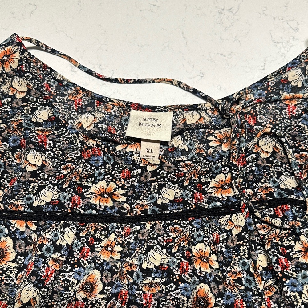 Knox Rose Black Floral Dress with Tie Neck